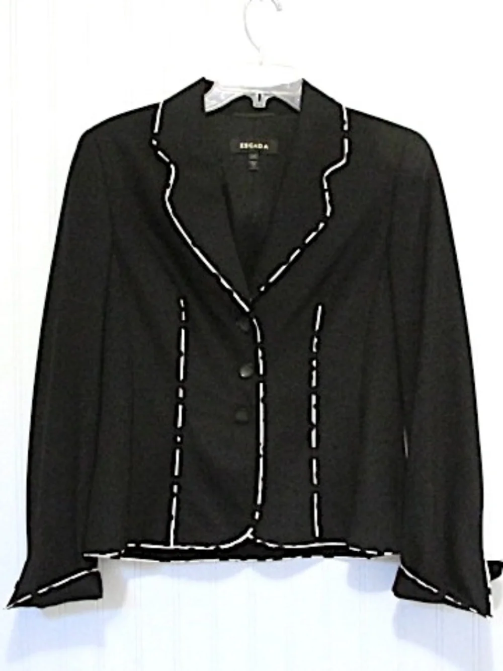 ESCADA Black White Piping Fitted Blazer, Size EU38